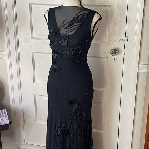 NWOT Elegant Handmade Formal Black Embellished Gown w/ Sheer Neckline | XS - Picture 12 of 14